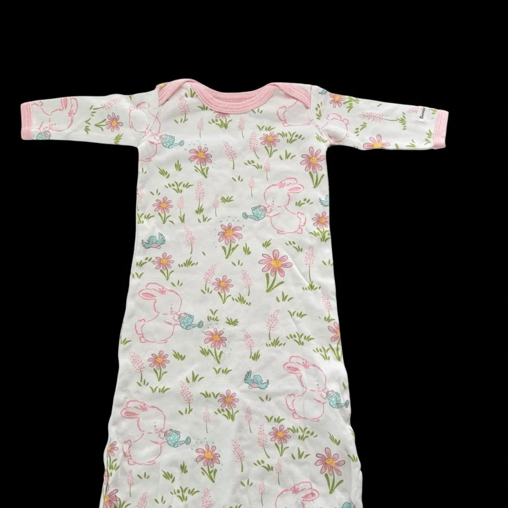 Bunnies by the Bay Baby Girls 0-3‎ months Bunny Floral Cotton Tie Bottom Gown NB
